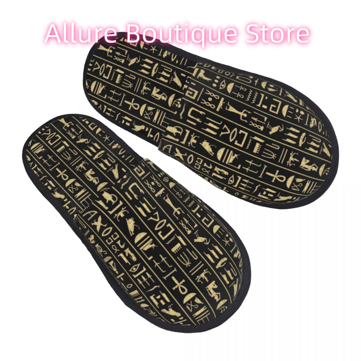 Women Shoes Egypt - Zapatillas de casa con jeroglíficos dorados