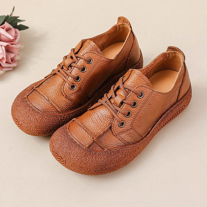 Women'S Shoes For Wide Feet - Zapatos retro de cuero genuino para