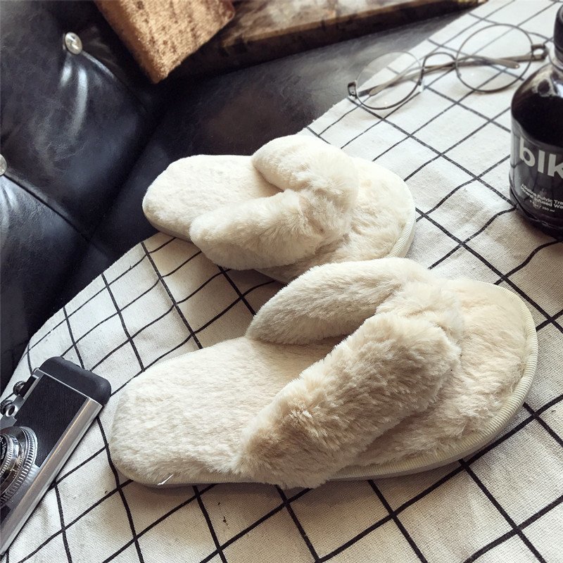 Fluffy Fur Slipper - Zapatillas peludas y cálidas cruzadas para